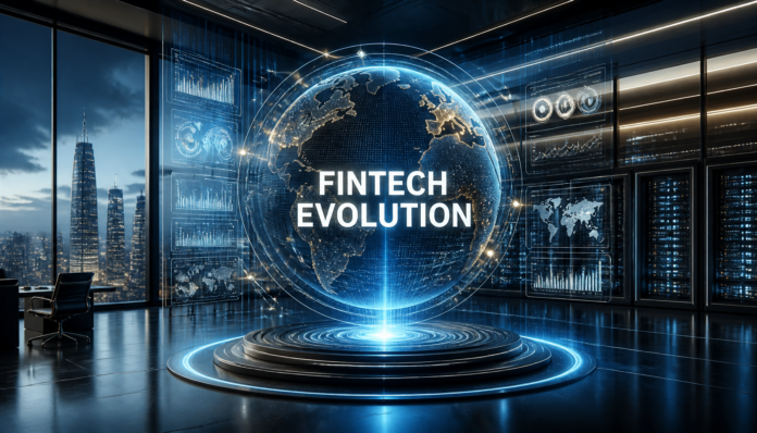 A futuristic digital command center showcasing the Visa Fintech Evolution through holographic global transaction data.