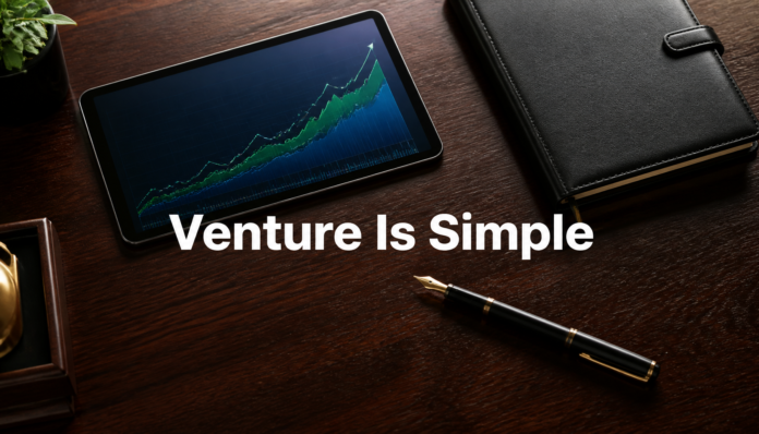 A modern executive desk representing real cash flow metrics, illustrating that Venture Is Simple.